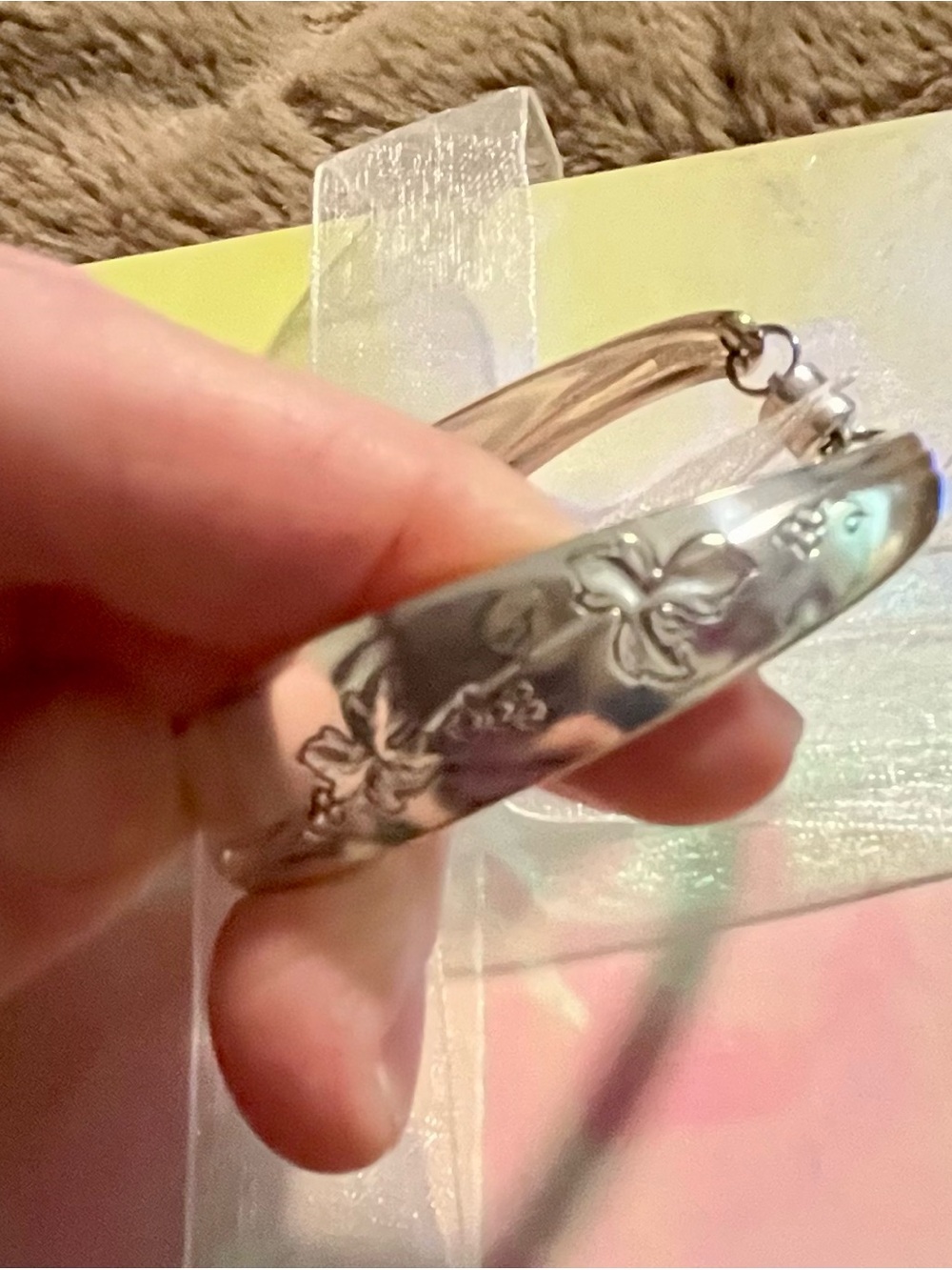 Vintage Oneida Silver plate Floral Engraved Spoon Bracelet